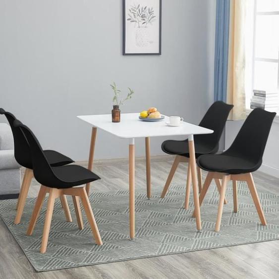 H.J WEDOO Table à Manger Complet de 2 à 4 personnes Blanc et 4 noir chaises Design Scandinave