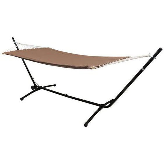 Hamac avec Support 2 Personnes Ajustable - AMANKA - 335cm - Noir - Marron - Jardin - Naturel - Meuble de jardin