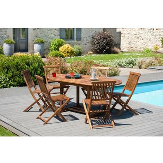 HANNA - Table de jardin 4/6 personnes - ovale extensible 120/180 x 90 cm en bois Teck huilé