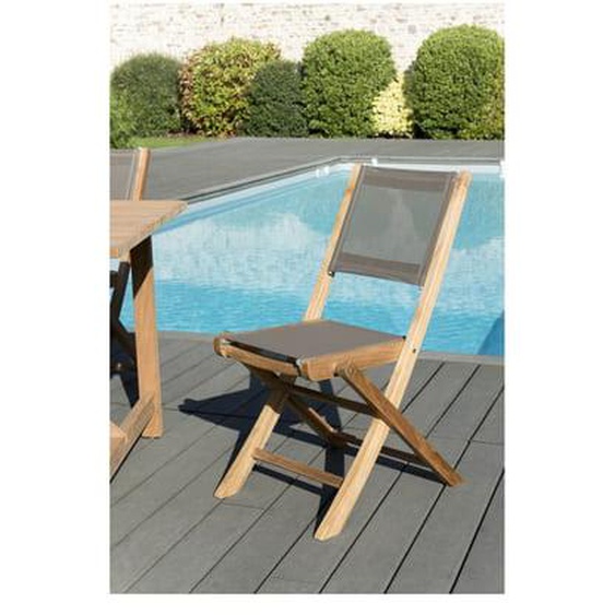 HARRIS - Ensemble de 2 chaises de jardin pliantes en bois Teck et textilène couleur taupe