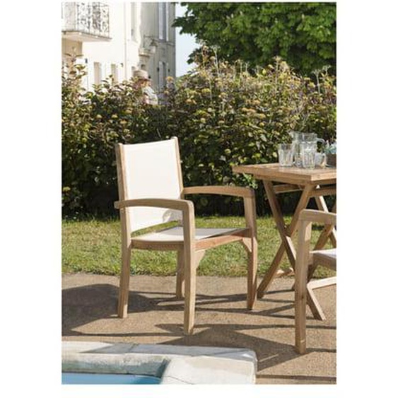 HARRIS - Ensemble de 2 fauteuils de jardin en bois teck - dossier et assise couleur en textilène ivoire