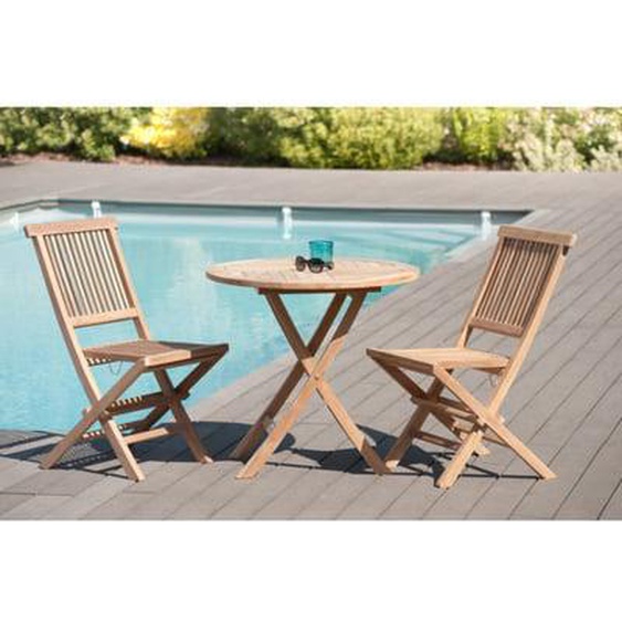 HARRIS - Table de jardin 2 personnes, ronde pliante 80 x 80 cm en bois Teck