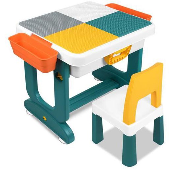 HENGMEI Table pour enfants avec chaises Groupe de sièges avec blocs de construction Meubles pour enfants