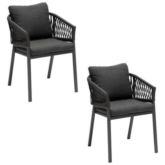 Hespéride - Lot de 2 fauteuils repas Oriengo aluminium et mailles tressées - Anthracite et graphite