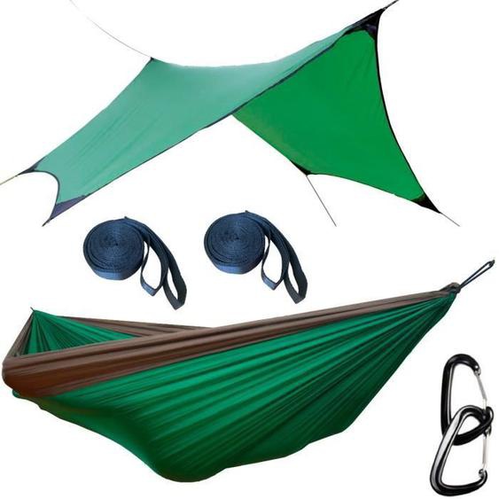 Hideaway Outfitters OffRoad XXL Set hamac léger avec tarp et sangles darbre vert-khaki vert nylon respirante pour 2 personnes Tai