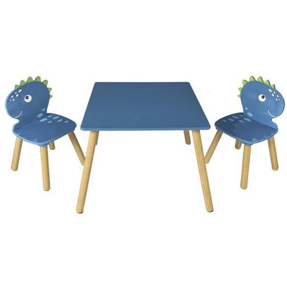 HIPPOLYTE - Ensemble Table et Chaises pour Enfants Décor Dinosaure Bleu