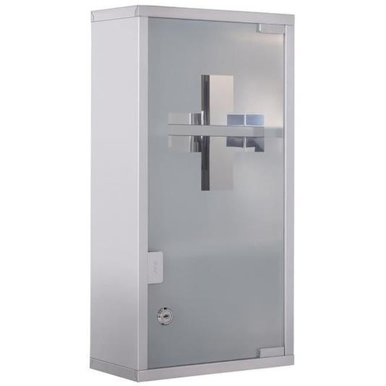 HOMCOM Armoire à Pharmacie 2 étagères 3 Niveaux verrouillable Porte Verre trempé dépoli Logo Croix 25L x 12l x 48H cm Acier INOX