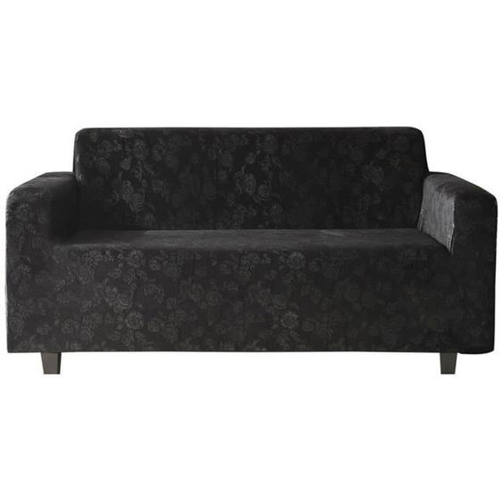 Housse de Canape de 2 Places Velours Couleur Unie Pour Longueur de 145 - 185 cm Noir