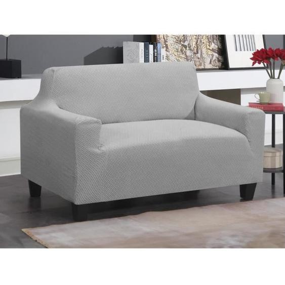 Housse de canapé extensible 2 places - Gris - NAPLES - Polyester - 190 g/m2