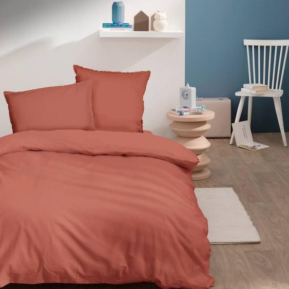 Housse De Couette Unie, Coton Lavé Terracotta. Taille : 140x200 Cm Orange