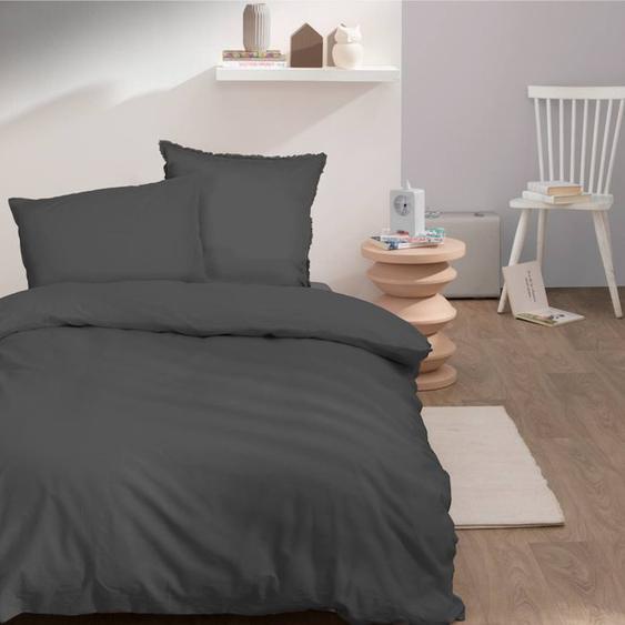 Housse De Couette Unie En Coton, Coton Lavé 140x200cm Anthracite Gris