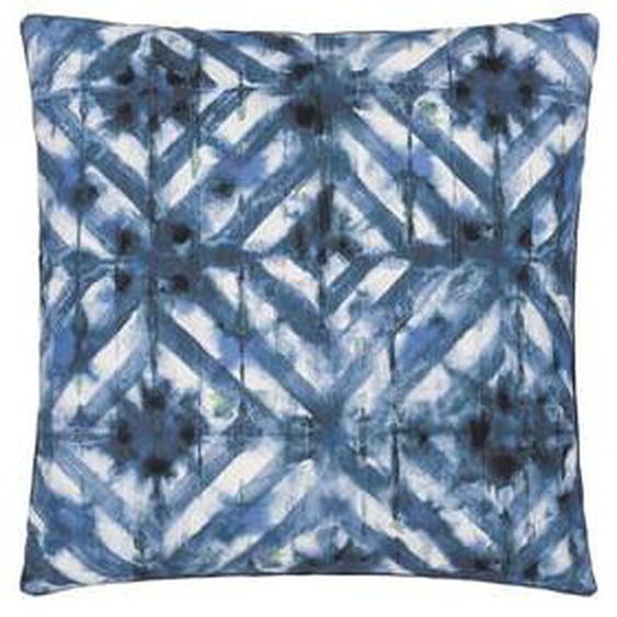 Housse de coussin imprimée en gabardine de coton, PARQUET BATIK INDIGO