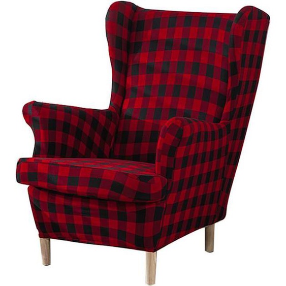 Housse de Fauteuil à Oreilles Extensible 2 pièces-Grille Rouge