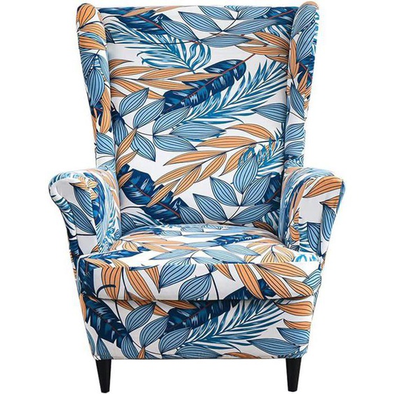 Housse de Fauteuil à Oreilles Extensible 2 Pièces，Housse de Fauteuil Antidérapante-imprimé tropical bleu