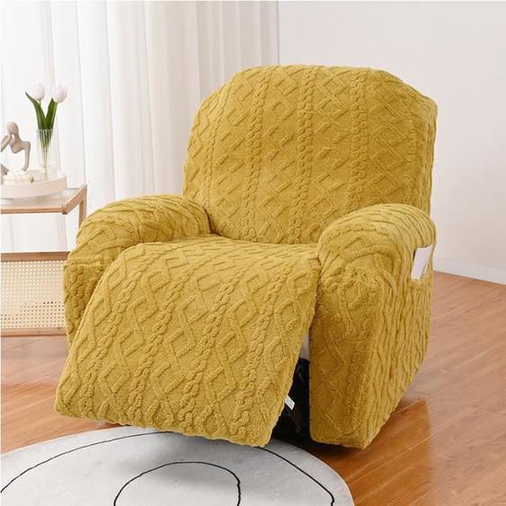 Housse De Fauteuil Relax Jacquard, Extensible 4 Pièce Housse De Fauteuil Inclinable épaisse Doux avec Poches, 1 Place, Jaune