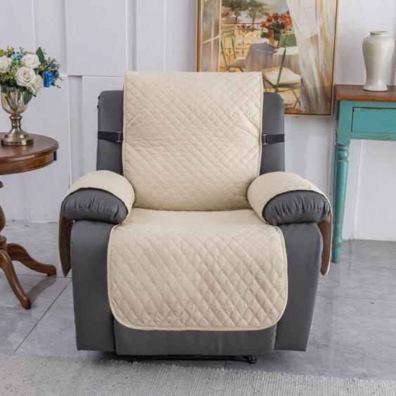 Housse Fauteuil Relax 1 Place, Housse de Canapé avec Poches Matelasse Réversible, Protecteur Inclinable Imperméable,Beige