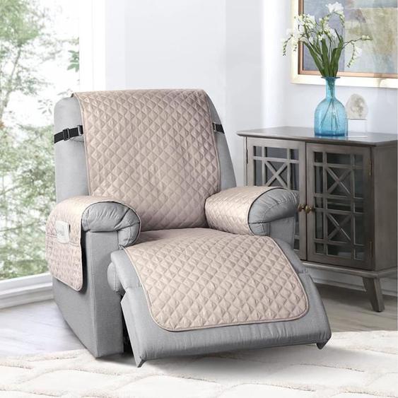 Housse Fauteuil Relax 1 Place, Housse de Canapé avec Poches Matelasse Réversible, Protecteur Inclinable Imperméable, jaune clair