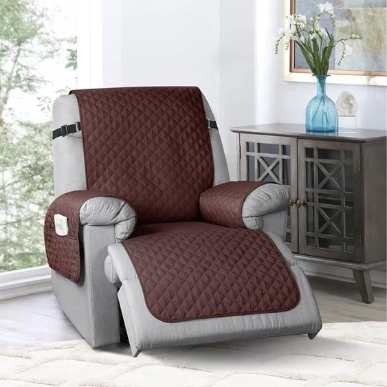 Housse Fauteuil Relax 1 Place, Housse de Canapé avec Poches Matelasse Réversible, Protecteur Inclinable Imperméable,Marron