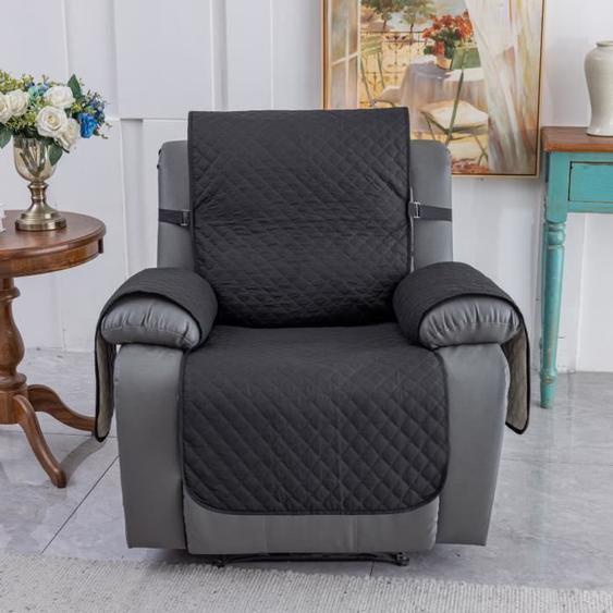 Housse Fauteuil Relax 1 Place, Housse de Canapé avec Poches Matelasse Réversible, Protecteur Inclinable Imperméable,Noir