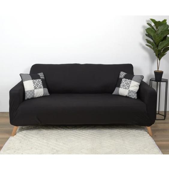 Housses canapés & BZ - Housse de canapé extensible - Trois places - L 230 cm x l 80 x H 85 cm - Noir