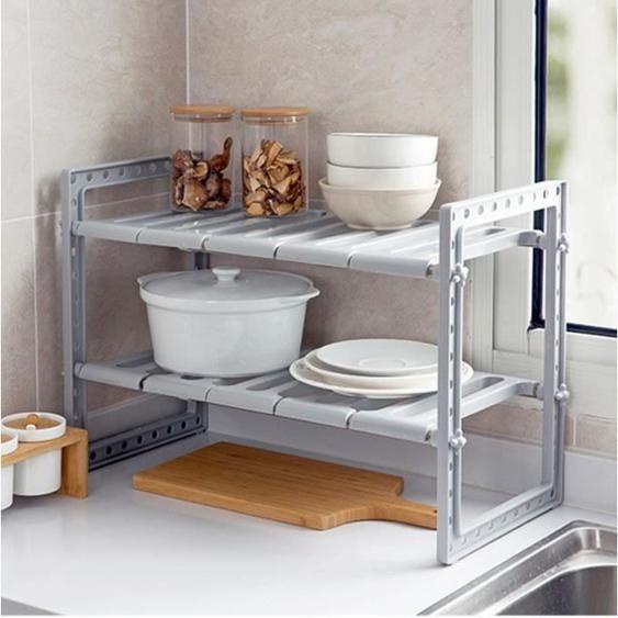 HSTURYZ Organiseur sous évier extensible 2 étages multifonctionnel pour cuisine 38-70*26*38cm gris