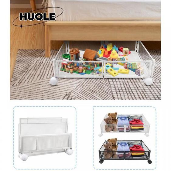 - HUOLE - Rack de rangement - Rack de rangement sous le lit en fer - 60*40*17cm