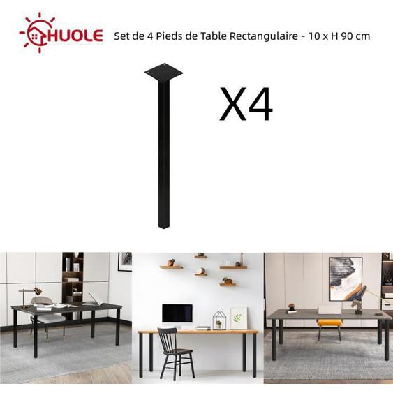 Pieds de Table - HUOLE - Rectangulaire - Métal Noir - 90 cm - Lot de 4