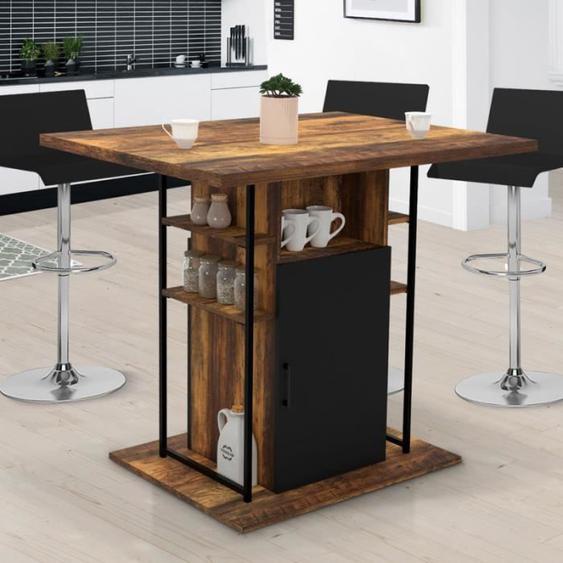 IDMARKET Ilot central UGO 110 cm bois noir et effet bois foncé HAWKINS avec rangements design industriel