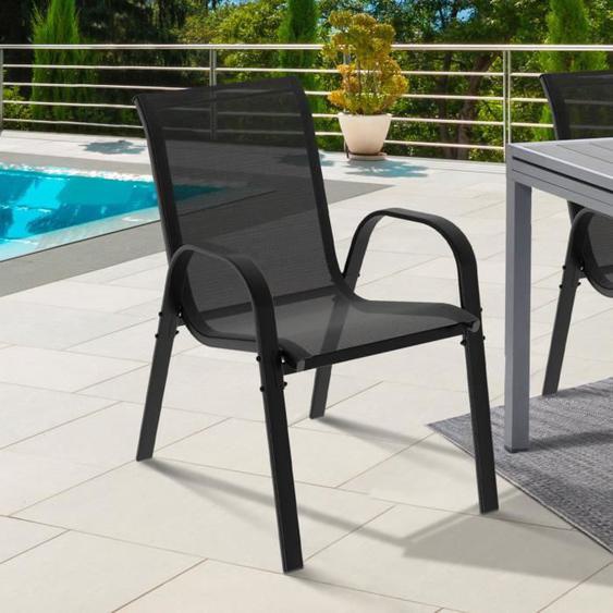 IDMARKET Lot de 4 chaises de jardin LYMA métal et textilène empilables noires