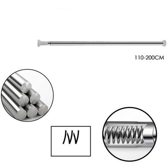 Ikodm Barre à Tension de Douche Tringle à rideaux sans perçage tige barre inox téléscopique 110-200cm RIDEAU DE DOUCHE