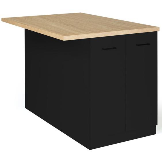 Ilot Central Ivo 120 Cm Bois Noir Avec Plan De Travail Façon Hêtre