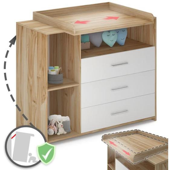 Infantastic® Commode à Langer - 3 Tiroirs et 3 Compartiments Ouverts, 113x53x101,6 cm, Sonoma et Blanc - Table, Plan à Langer Bébé