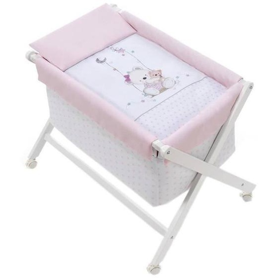 Interbaby - Berceau Ours Junior 90 X 72 Cm Bois/coton Blanc/rose Rose