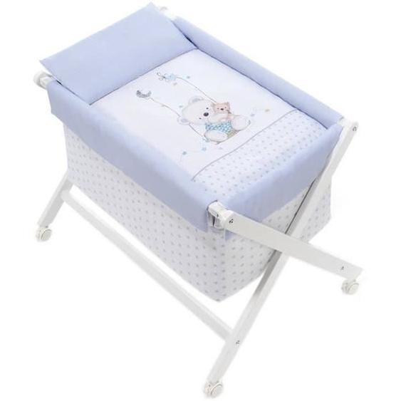 Interbaby - Berceau Teddy Bear Junior 90 X 72 Cm Bois/coton Blanc Bleu