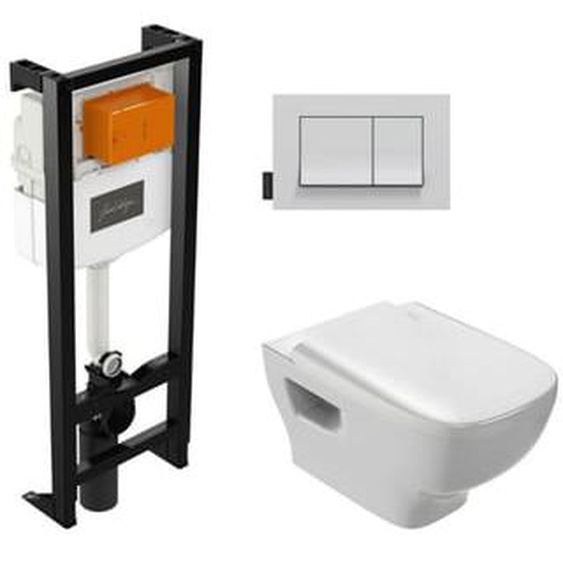 Jacob Delafon - Pack WC suspendu sans bride Struktura + abattant + plaque + bâti