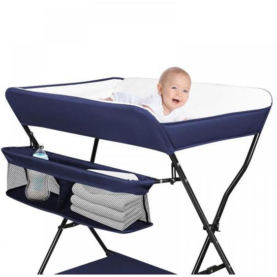 JEOBEST-Table à langer pliable avec 4 roulettes et sac de rangement, hauteur réglable, pour bébés de 0 à 2 ans, Bleu marine