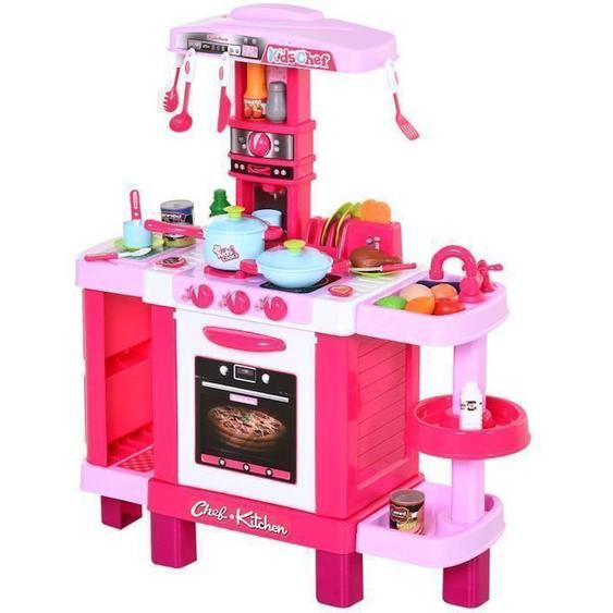 Jeu Dimitation De Cuisine Pour Enfant - Homcom - Recettes - 38 Accessoires - Sons Et Lumières - Rose Rose