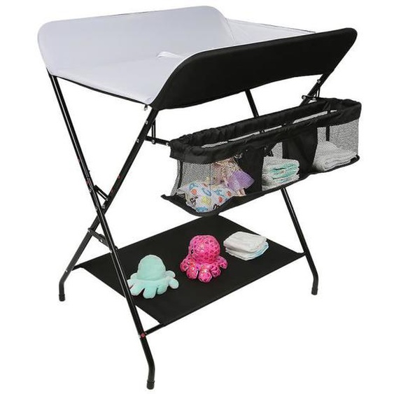 JNIS Table à Langer Pliante pour Bébé avec Panier de Rangement à Côté Structure en Fer Charge Max 10KG pour Nouveaux-Nés Noir