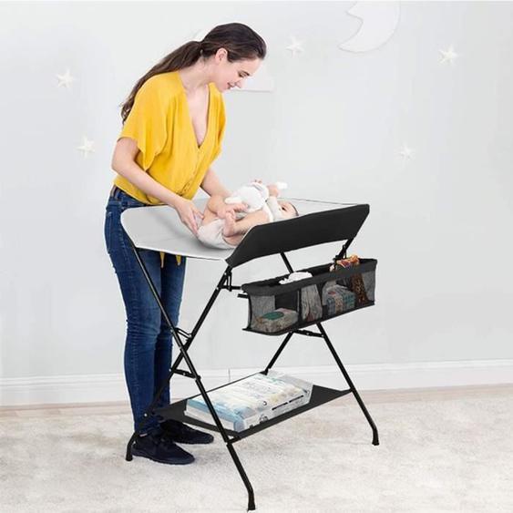 Jnishon® 4 en 1 Table à Langer Pliable pour Bébé avec 3 Panier de Rangement Noir, Charge 10KG, Structure en Fer