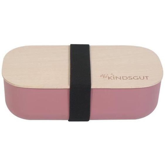 Kindsgut Lunch Box En Bioplastique Avec Couvercle En Bois De Hêtre Non Verni, Rose Foncé Rose