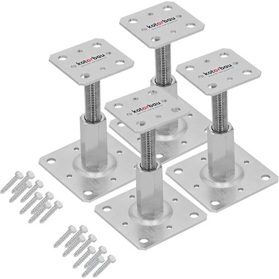 Lot de 4 supports de poteau 80 x 80 mm - Hauteur réglable de 90 à 150 mm - Galvanisé à visser - Pied de support réglable - Kotarbau