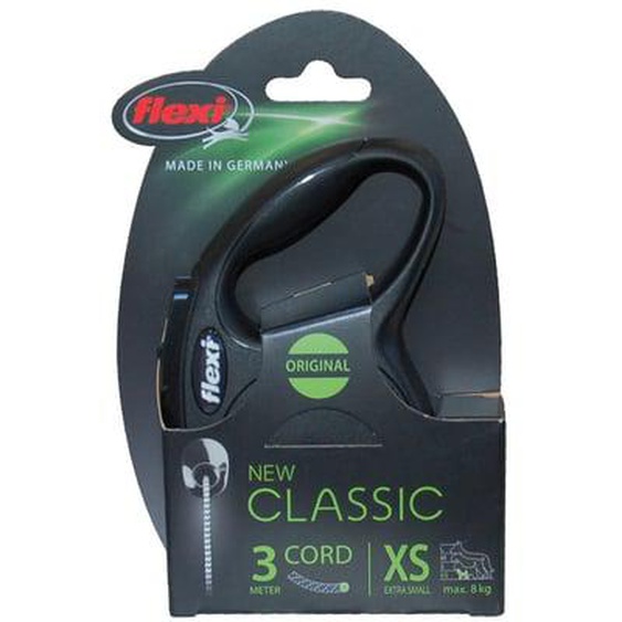 Laisse à enrouleur cordon FLEXI New Classic taille XS noir