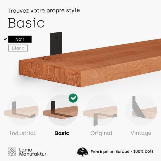 LAMO MANUFAKTUR 160cm Étagère murale flottante en bois massif - rangement - inclus 3 supports en L - frêne foncé