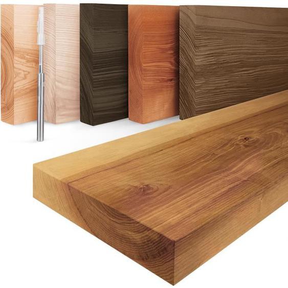 LAMO MANUFAKTUR 160cm Étagère murale flottante en bois massif - style industriel - inclus 3 supports invisibles - frêne rustique