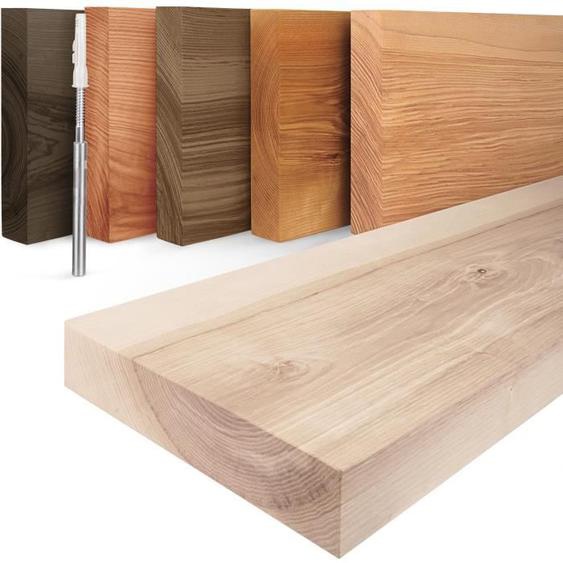 LAMO MANUFAKTUR 160cm Étagère murale flottante en bois massif - style industriel - inclus 3 supports invisibles - frêne sévère