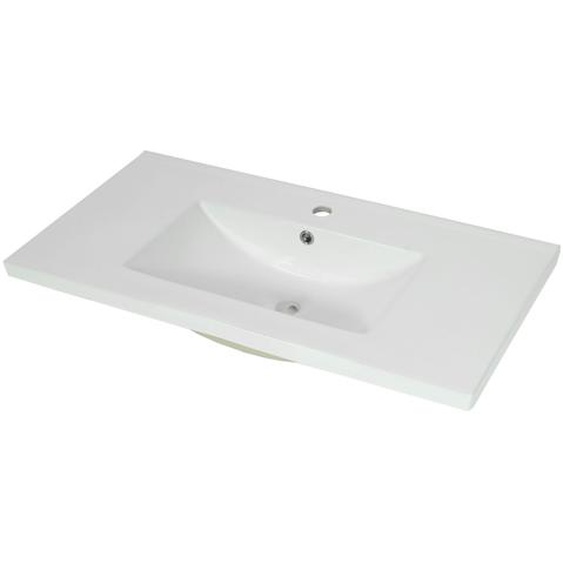 Lavabo Hwc-D16, Lavabo À Main Lavabo Meuble Salle De Bain, Céramique Rectangulaire Blanc   92cm 30mm Bord