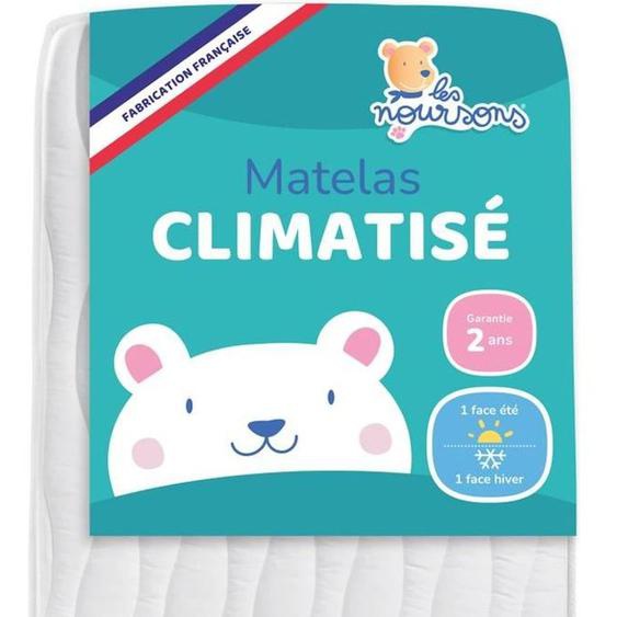 Les Noursons - Matelas Bébé Climatisé - 70x140 Cm - 1 Face Été Fraîche / 1 Face Hiver Ouatinée - Oeko Tex® - Fabrication Française Blanc