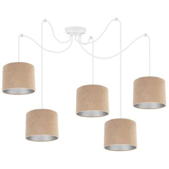 Light-Home Milan SpiderSuspension Luminaire Lustre Araignée - Matériel - À 5 Lumières - Beige et Argent - Câble blanc