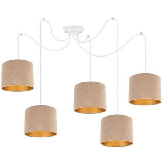 Light-Home Milan SpiderSuspension Luminaire Lustre Araignée - Matériel - À 5 Lumières - Beige et Or - Câble blanc