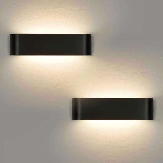 Lightess 2 Pack Applique Murale LED 12W 30cm IP44 - Noir, Idéal Chambre, Salon, Cuisine, Escalier,  Blanc Neutre Classe F